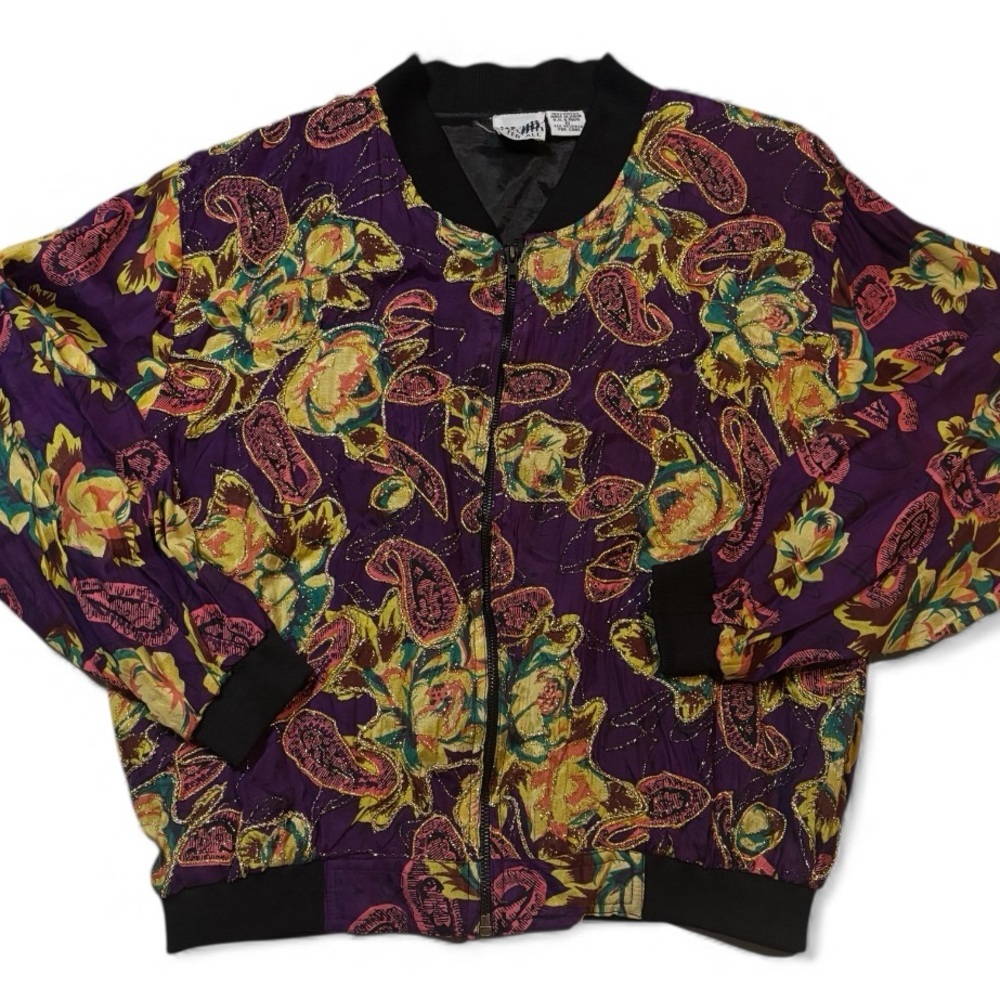 After All Vintage Floral Paisley Lightweight Jacket Purple Metallic Small 90s - Picture 1 of 9